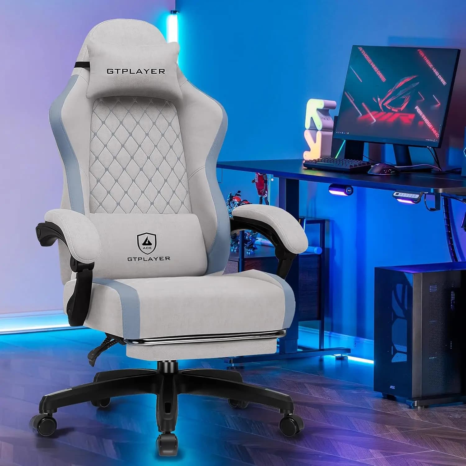 Sedia da gaming, sedia ergonomica da computer con poggiapiedi e supporto lombare, sedia reclinabile con schienale alto 350 libbre, regolabile in altezza per l'home office