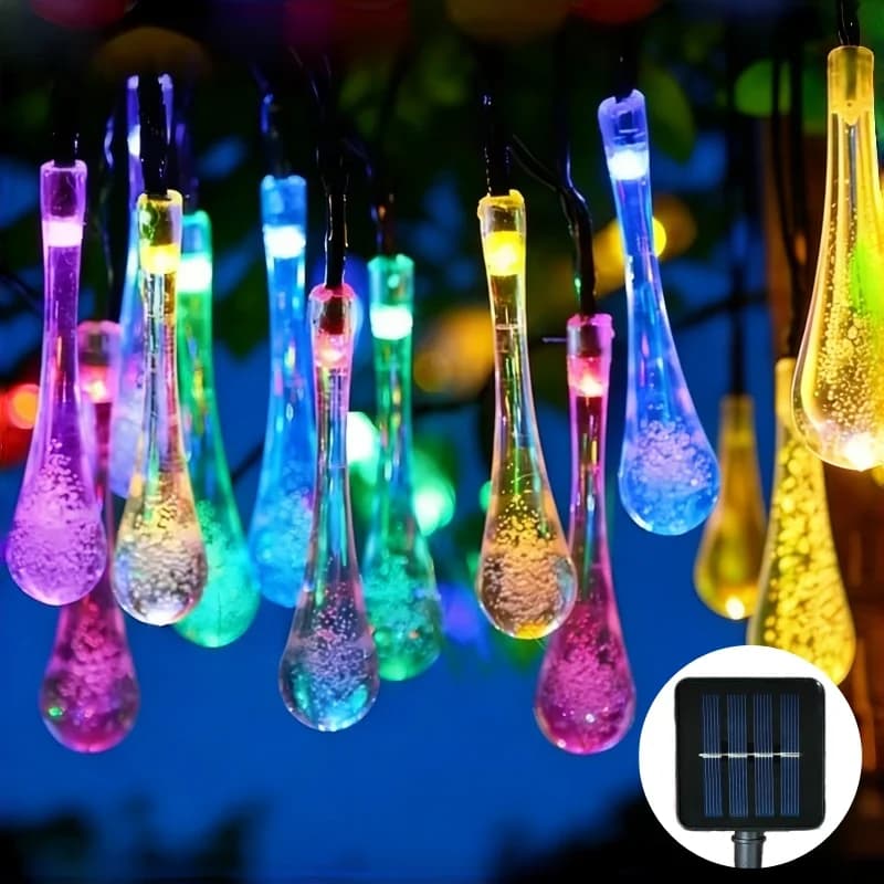 Luce solare a goccia d'acqua, luce a stringa impermeabile da 5M/6.5M/9.5M, luce LED per esterni, adatta per decorazioni all'aperto