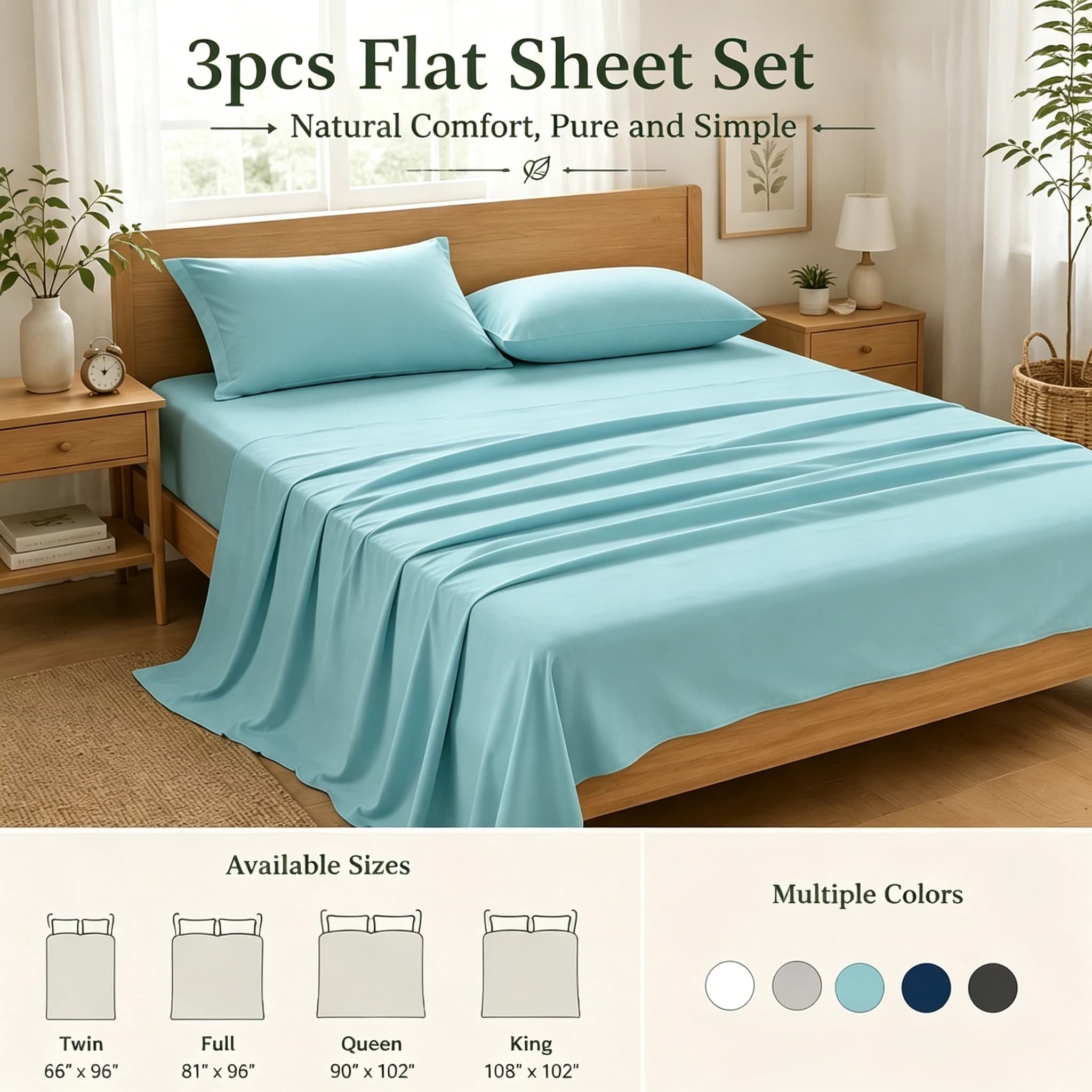 3-Piece Breathable Soft Bed Sheet Pillowcase Set, Ideal for Bedroom Hotel Airbnb, All-Season Use, Comfortable Skin-Friendly