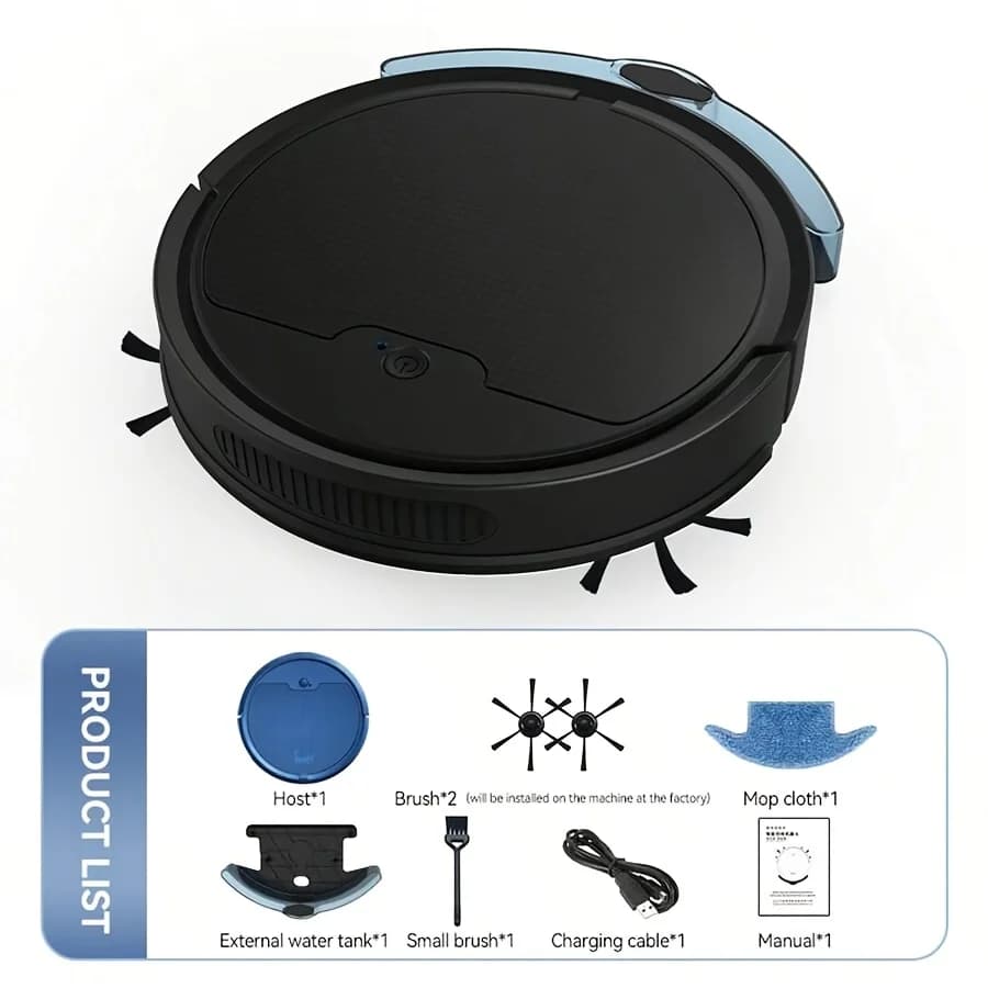Robot Aspirapolvere e Lavapavimenti Elettrico Intelligente, Batteria da 3000mAh, Controllo tramite APP, 3-in-1 Spazzatura, Aspirazione e Lavaggio per la Casa