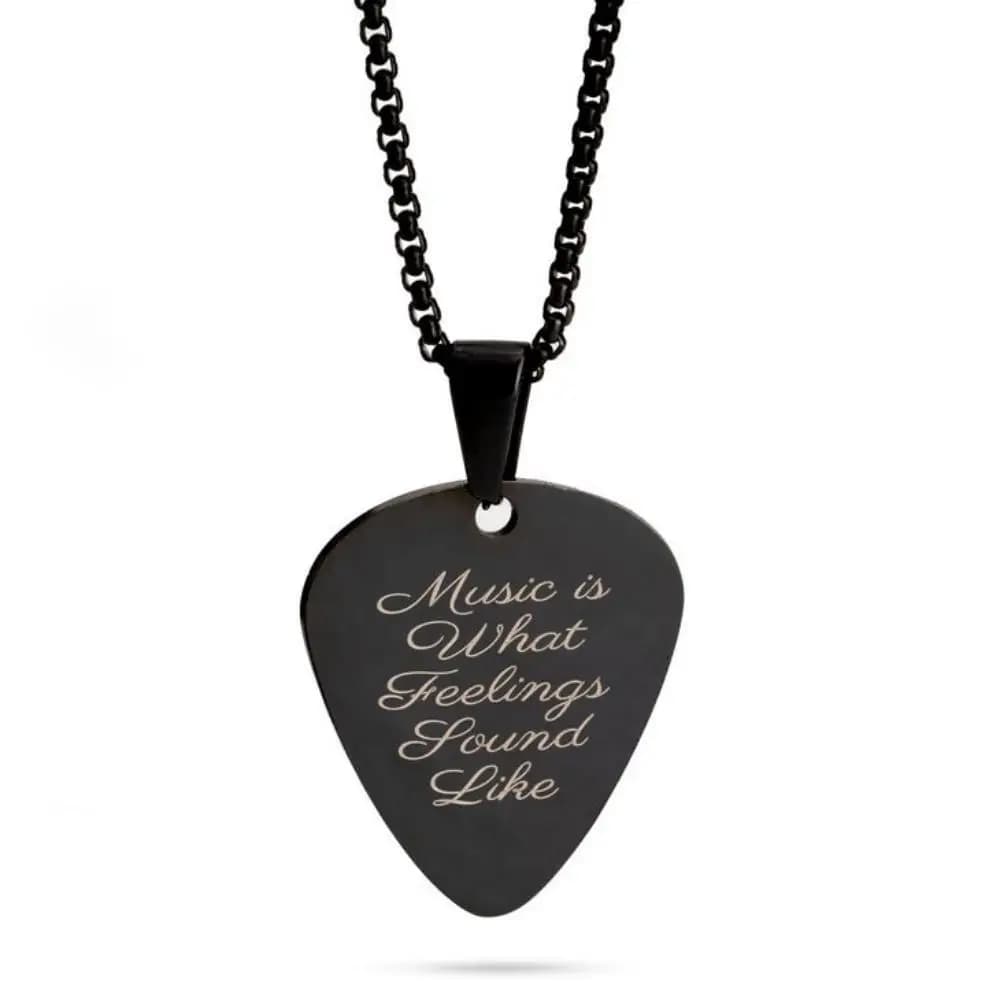 Collana con nome personalizzato per chitarra nera per uomo ciondolo con testo personalizzato in acciaio inossidabile regalo unico di gioielli per gli amanti della musica