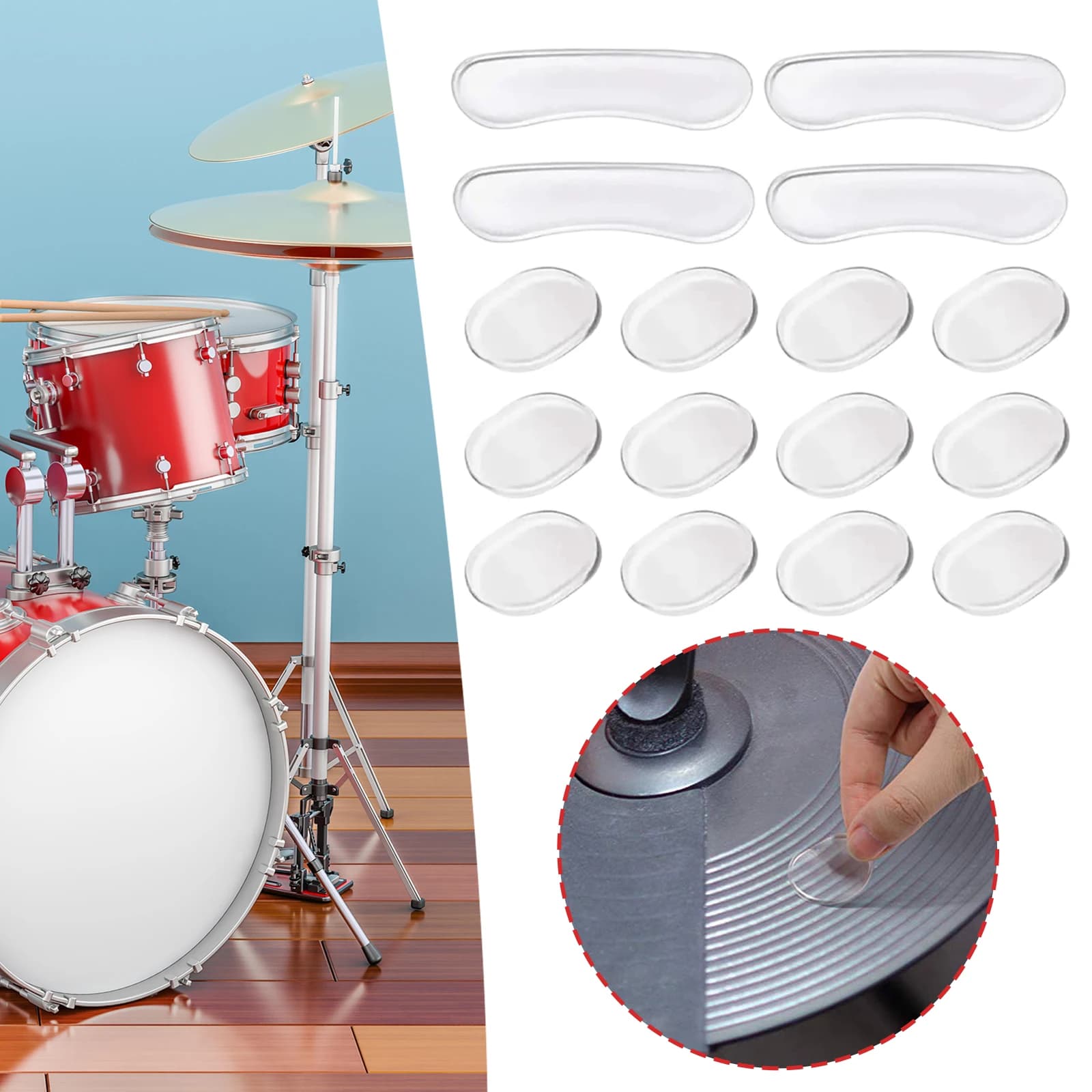 Set di 16/24 Pezzi di Pad Silenziatori per Batteria, Smorzatori Portatili in Silicone Morbido, Pratici per il Controllo del Tono della Batteria, Accessori per Percussioni
