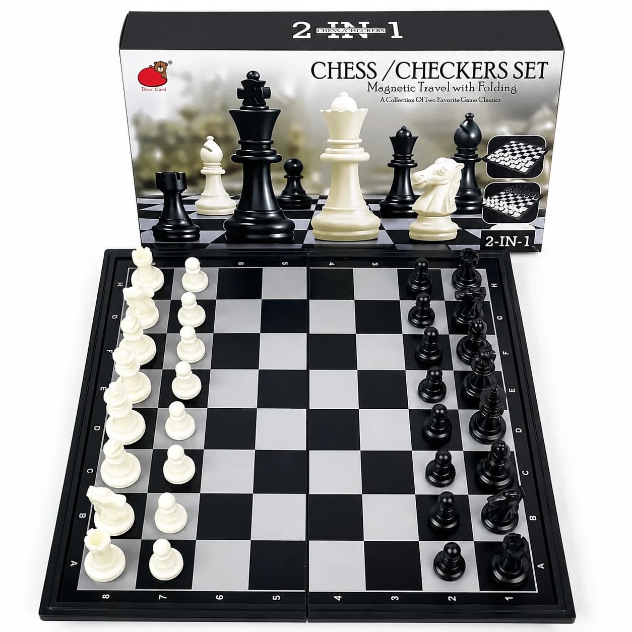 25x25cm 2 in 1 Folding Magnetic Chess Checkers Set Board Game with Carry Box Safe Portable Travel Educational Puzzle Toy Gift