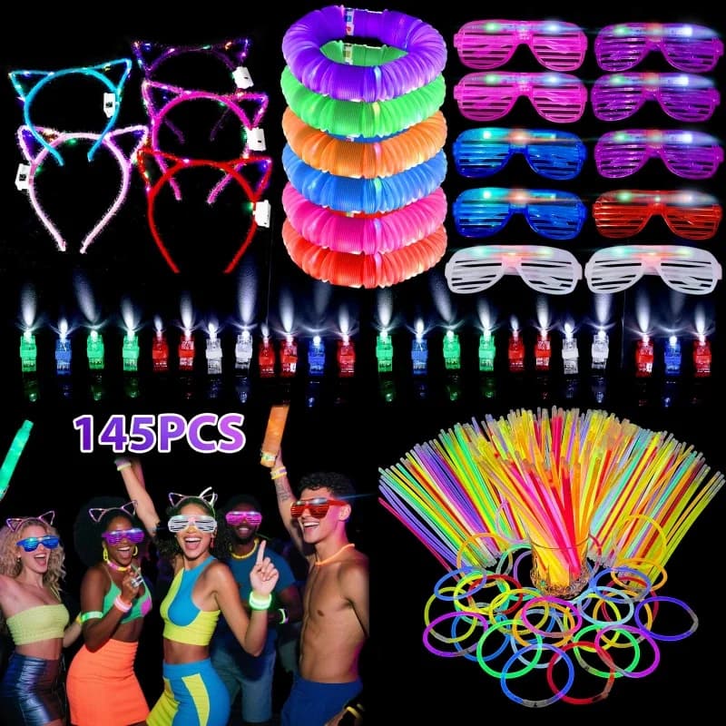 145 pezzi di articoli per feste che si illuminano al buio, confezione di bomboniere luminose, articoli per feste luminose, articoli per feste neon