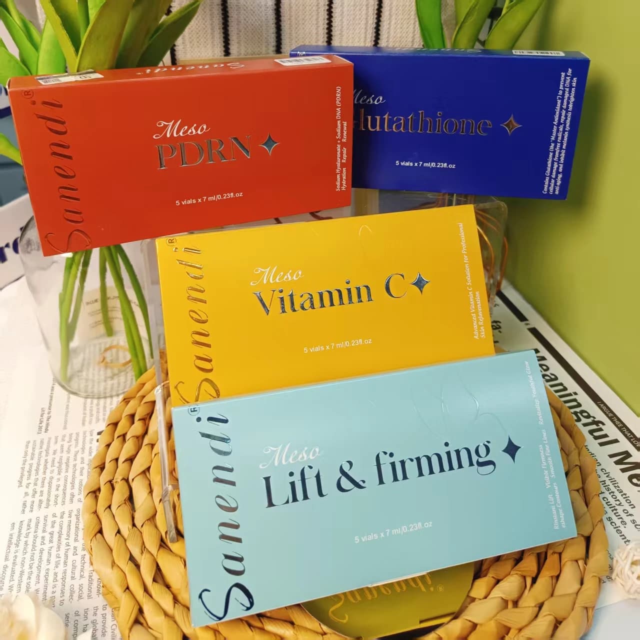 South Korea Sanendi Skin Care Vitamin C GSH DNA Salmon Skin Hydrating Deep Reparation Fiala Viso Essence Set 5x7ml Fial