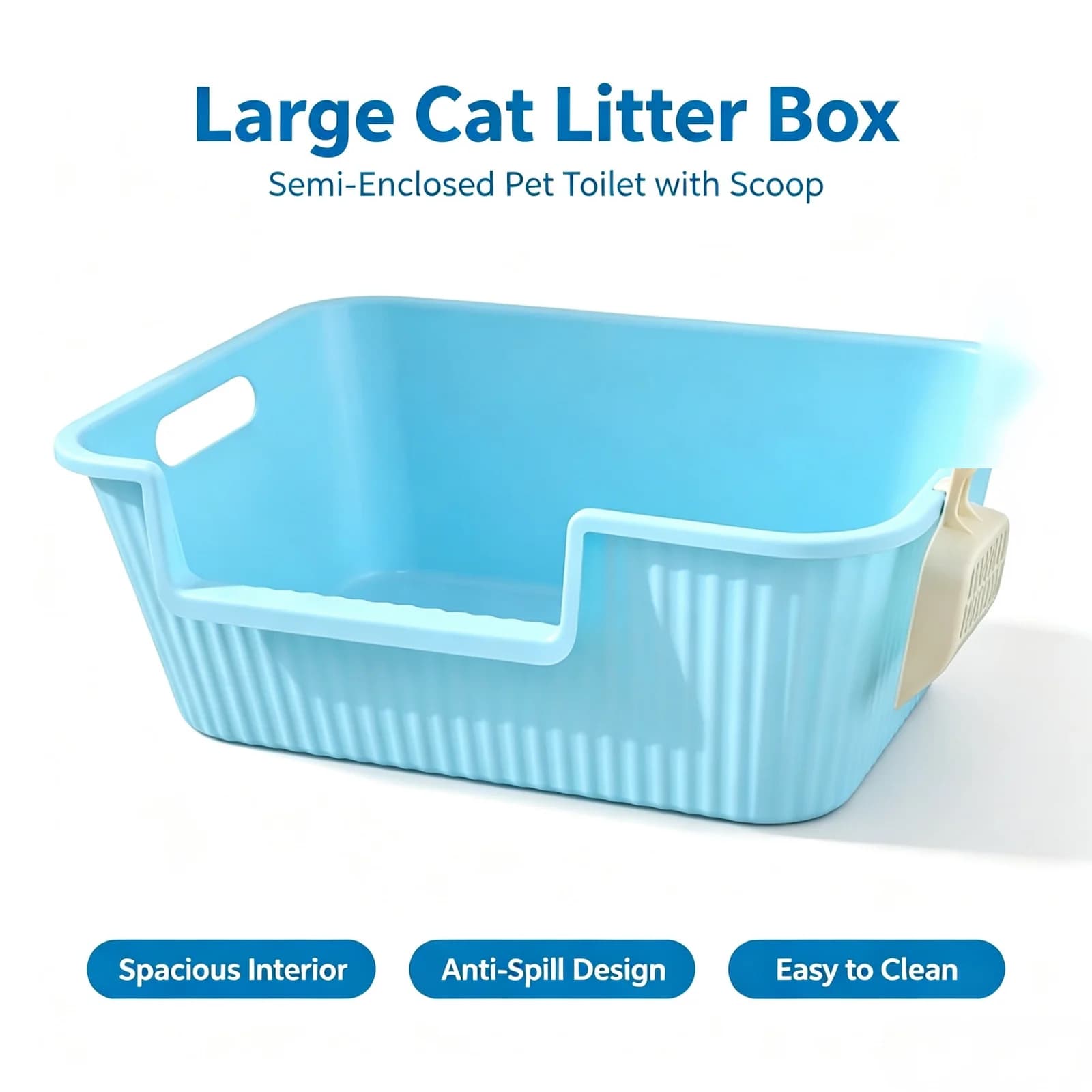 Large Cat Litter Box Anti-Splash High Side Kitty Toilet With Scoop Indoor Cat Litter Pan for Pet Cat Waste Training Accessory