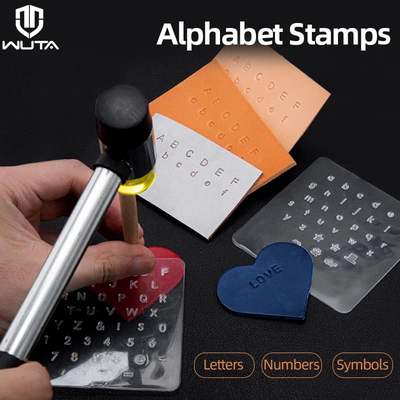 WUTA 3 pezzi stampaggio in pelle maiuscolo minuscolo numeri alfabetici set di timbri lettera in plastica nome logo strumenti per pelle carta gomma