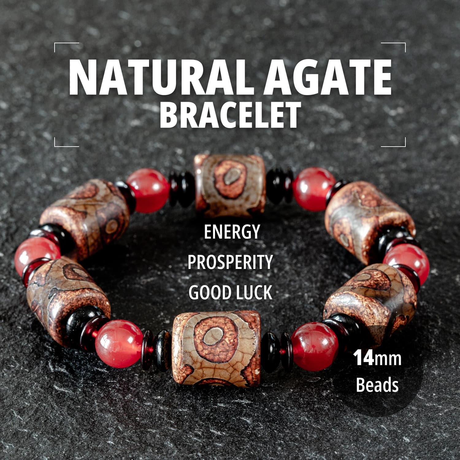 14mm Natural Gemstone Agate Beaded Bracelet for Man Women Gandcrafted Healing Stone Bracelet Protection Bracelet Jewelry Gift