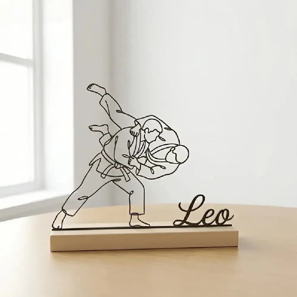 Statua Personalizzata Incisa per Arti Marziali Judo con Base in Legno, Decorazione da Scrivania, Regalo per Sensei, Studenti e Ornamento per Dojo