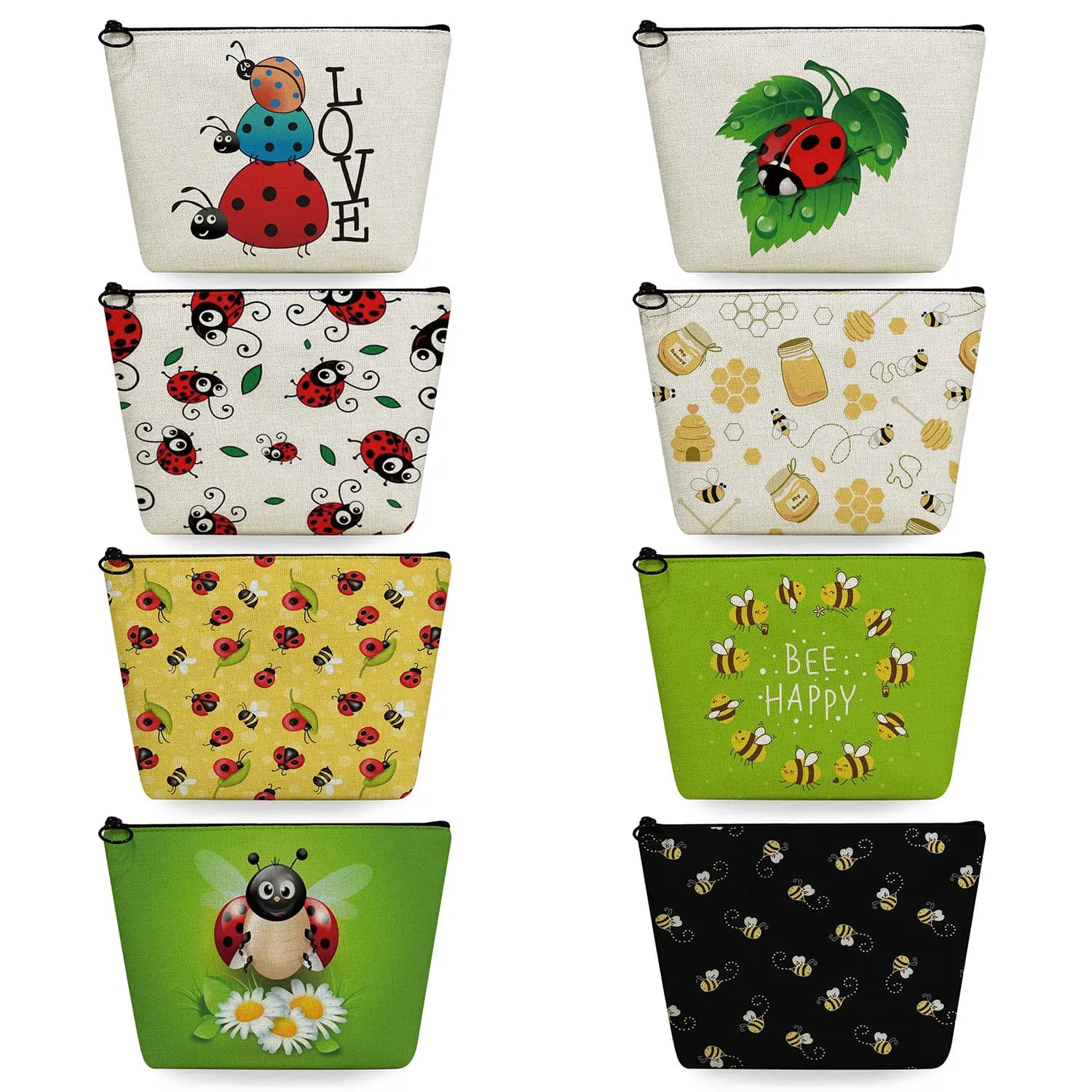 Semplice Casual carino insetto stampa borsa cosmetica portatile da donna ape coccinella modello borsa da toilette da viaggio borse per il trucco personalizzabili
