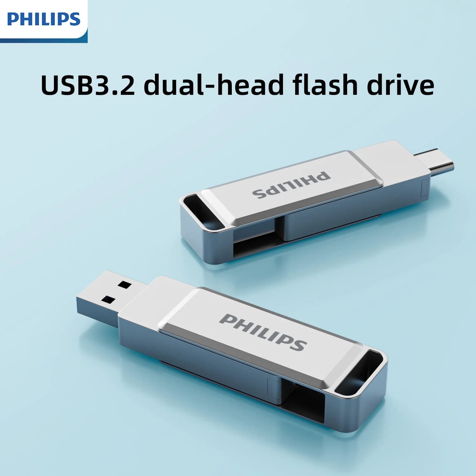 Chiavetta USB 2 in 1 PHILIPS USB 3.2 Type-C - Design ruotabile, trasferimento dati ad alta velocità, 32 GB - Capacità 512 GB