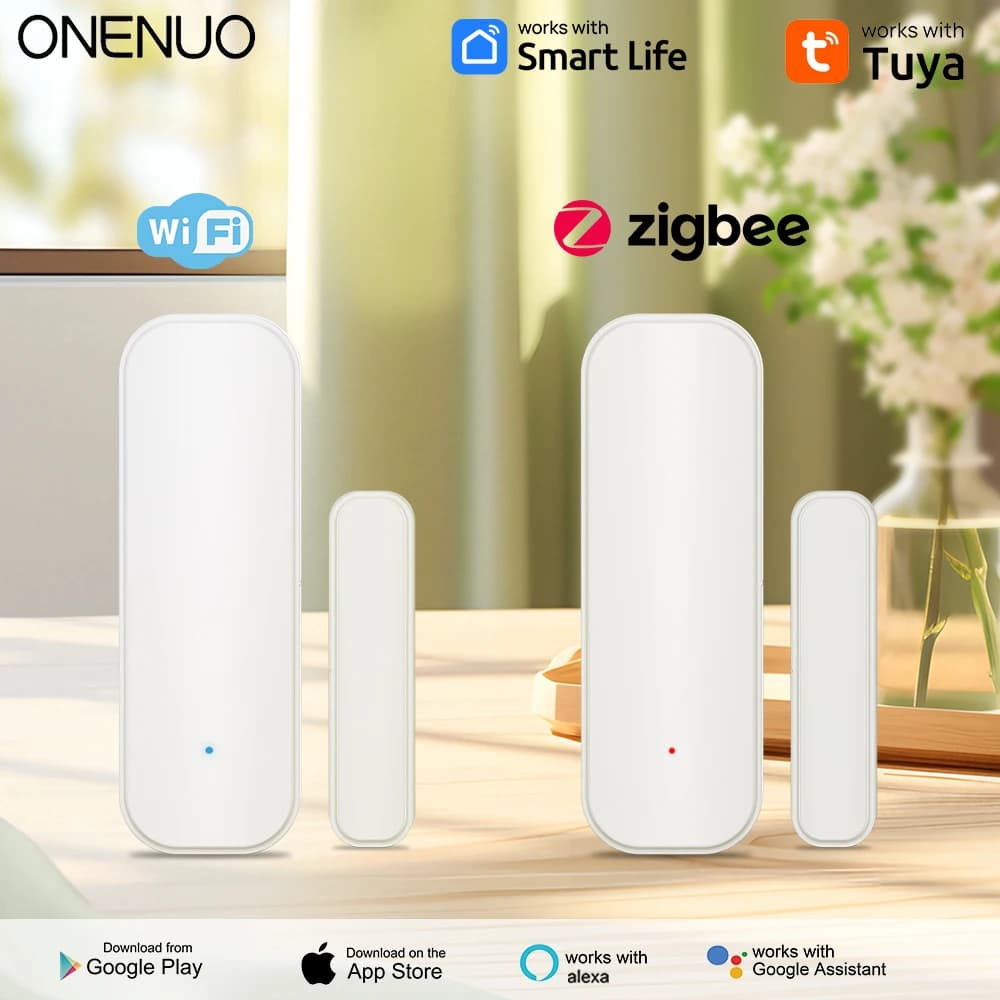 Sensore Zigbee per Porte e Finestre o WiFi con Batteria, Sistema di Allarme Domestico Intelligente Tuya, Controllo Vocale Tramite Alexa e Google Home