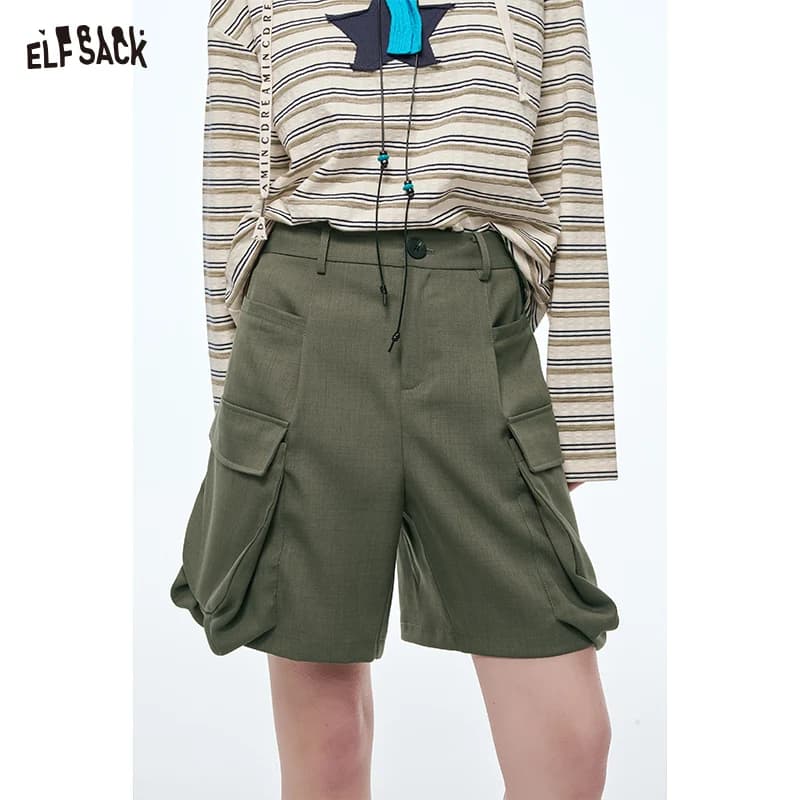 ELFSACK 2025 Nuovi arrivi primaverili Pantaloncini cargo vintage da donna Pantaloncini larghi a gamba larga Casual Streetwear