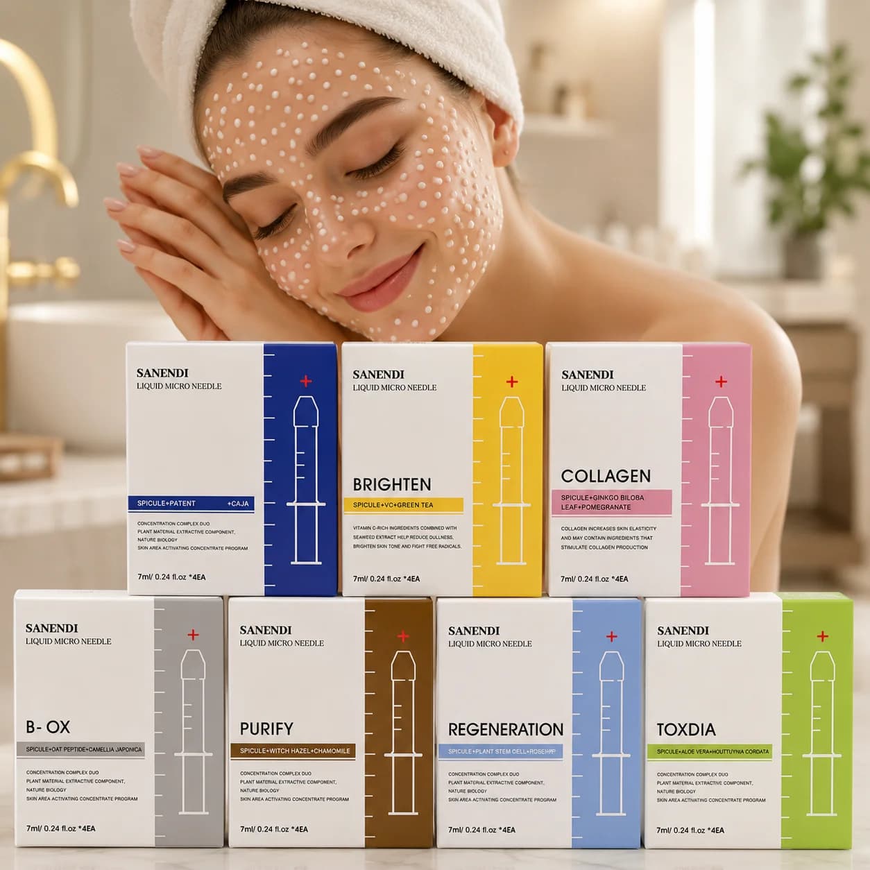 SANENDI Algae Peeling Facial Serum Collection Purify Collagen Soothing Skin Booster Korean Salon Home Skin Care 7ml*4