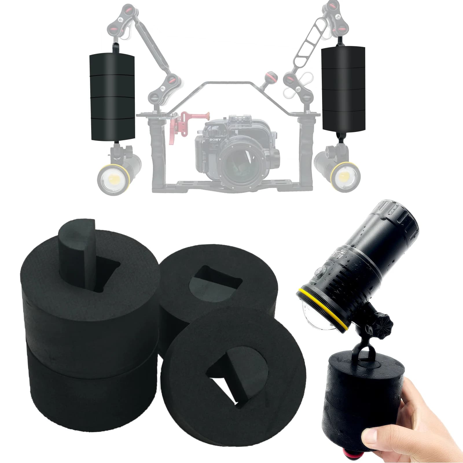 Ultra-light float kit for underwater camera compatible with NON/Sea&Sea Arms/WEEFINE/nitescuba, relieves the weight of the support extension arm