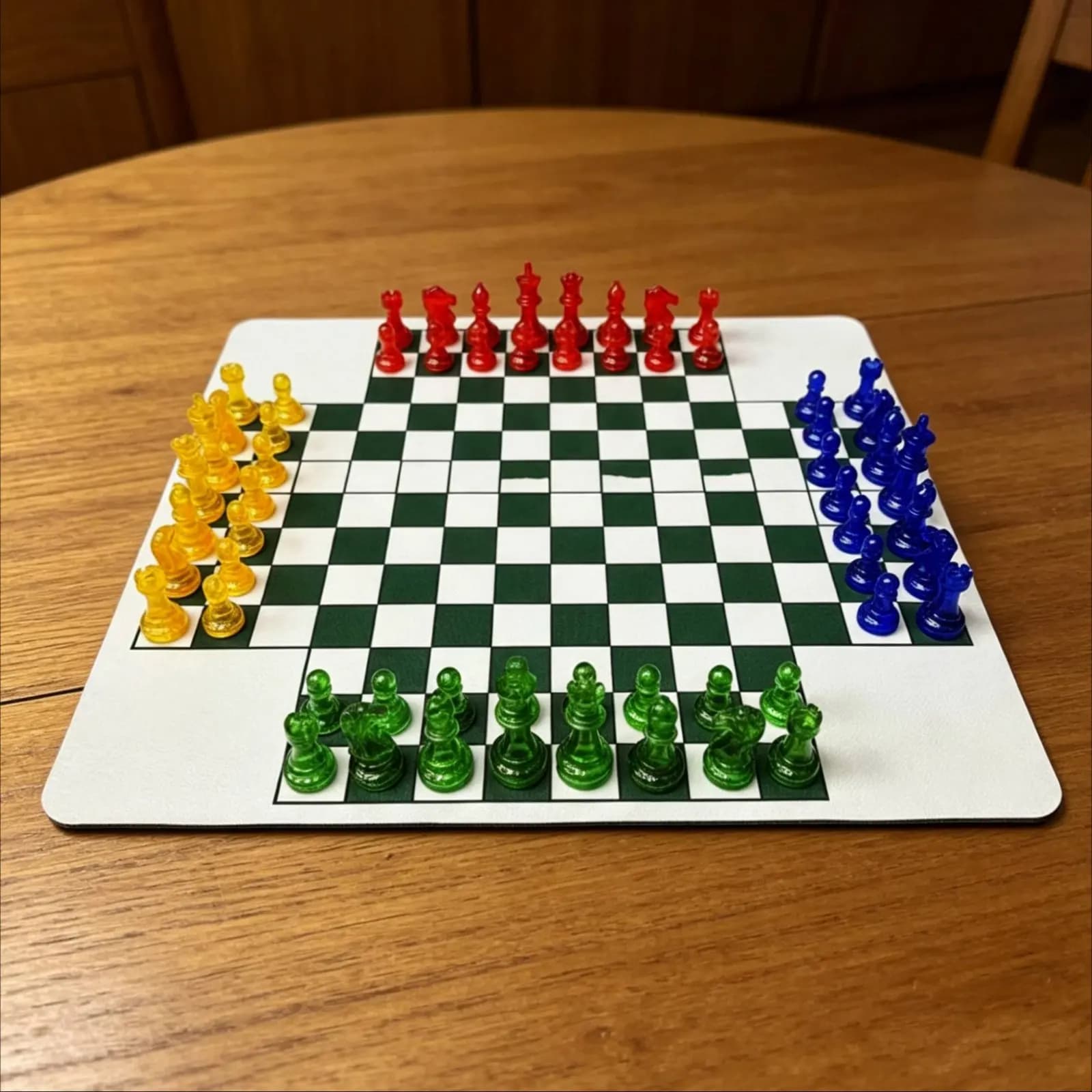 Portable 49mm King Height Chess Set for 4 Players Tabletop Game for Travel Size Checkers Board