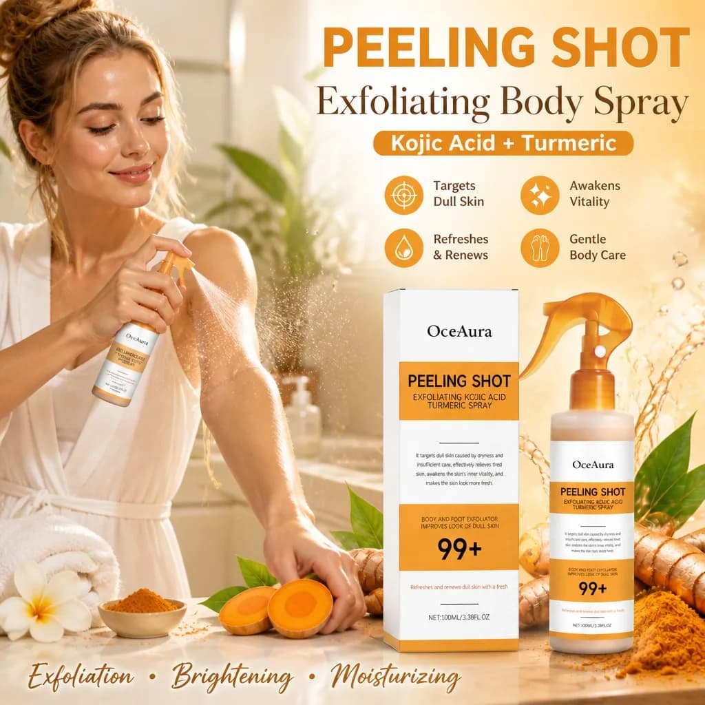 Spray Esfoliante all'Acido Kojico e Curcuma con Collagene, Pulisce Delicatamente la Pelle del Corpo, Idrata, Ammorbidisce, Rivitalizza e Rassoda la Pelle