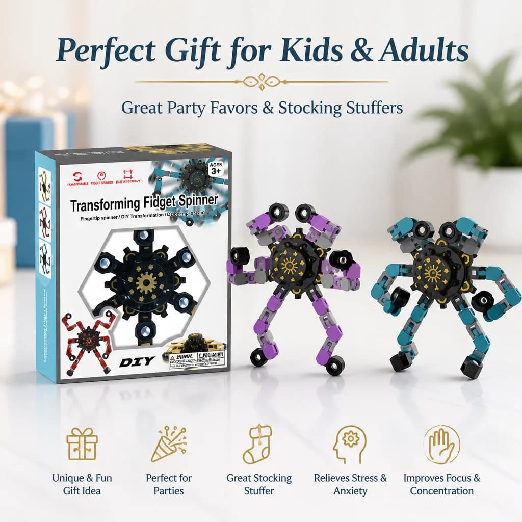 DIY Transforming Fidget Spinner Mechanical Robot Fingertip Gyro Toy Kids Stress Relief