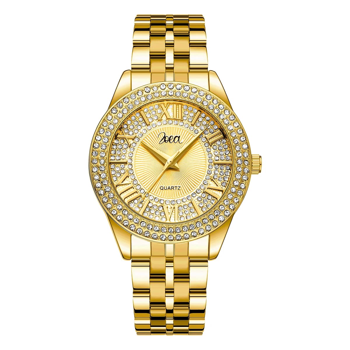 Orologio da Polso da Uomo di Lusso ZOEA con Lunetta Completamente Tempestata di Diamanti, Numeri Romani, Impermeabile, Cinturino in Metallo, Orologio da Polso al Quarzo Elegante da Business EZ8117