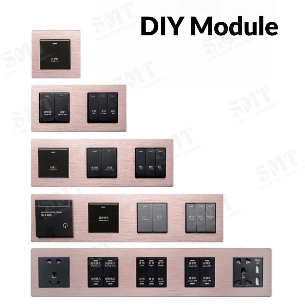 Parti fai da te con cornice spazzolata in plastica da parete standard UE per interruttori e prese multiple Modulo presa USB HDMI RJ45 Pannello dorato