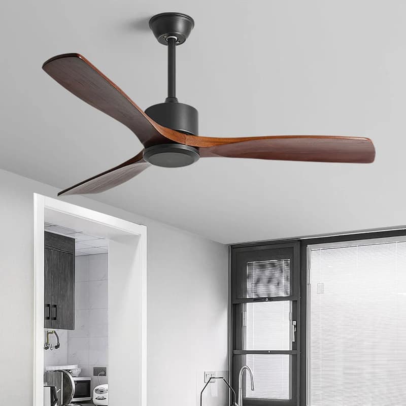 Ventilatori grandi in legno Ventilatore da soffitto CC con luce a LED e lampadari telecomandati per soggiorno Lampada ventilatore elettrica per camera d'albergo