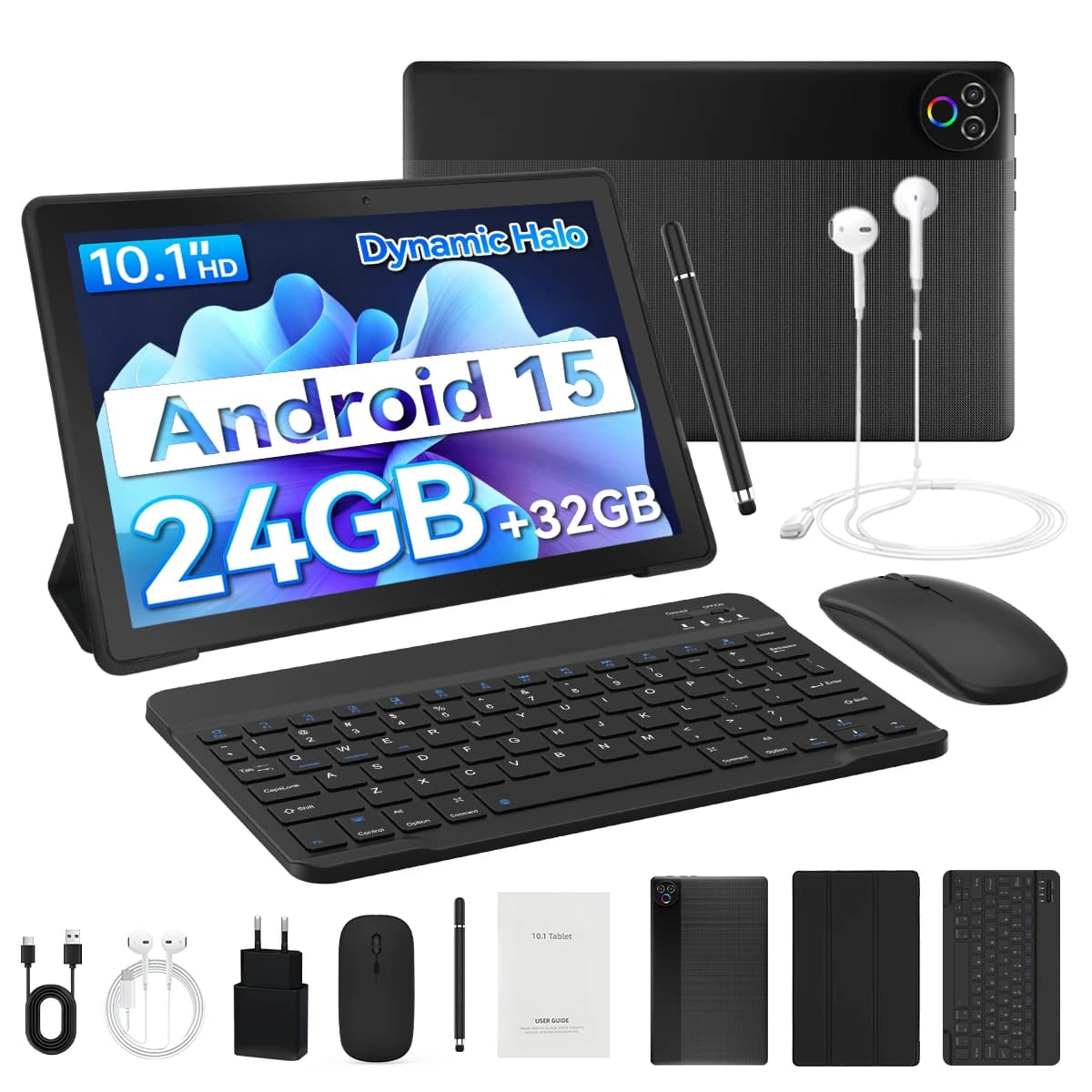 New KB1004L 10.1" IPS Tablet Bundle Android 15 Five‑Core Processor 24(3+21)GB Expanded RAM 32GB Storage Keyboard Mouse Stylus Cover Headphones Widevine L1 5000mAh WiFi Tablet US Stock