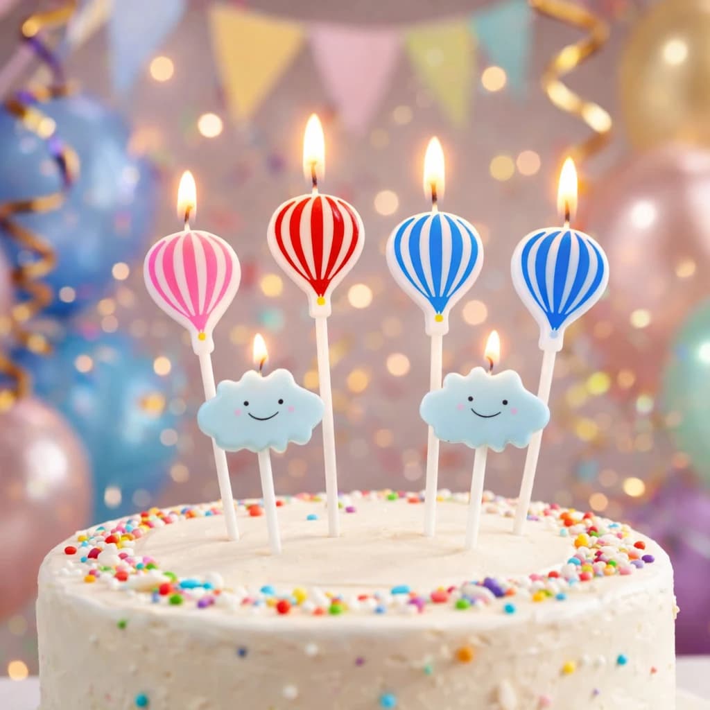 Set di 5 Candeline a Forma di Nuvola Blu e Bianca con Strisce, Decorazioni per Torte di Compleanno per Bambini, Accessori per Pasticceria