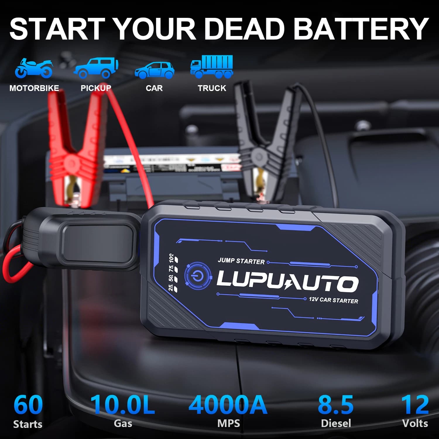 4000A Car Portable 12V Jump Starter Power Bank 12V Auto Battery Charger Booster Starting Device