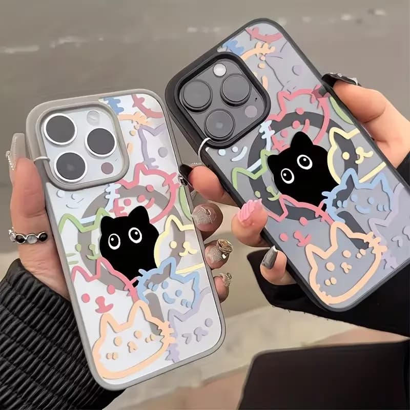 Cover posteriore magnetica per iPhone 17 16 15 14 13 12 11 Pro Xs Max Plus Air Mini XR X 17e 16e con gatto colorato dipinto a mano