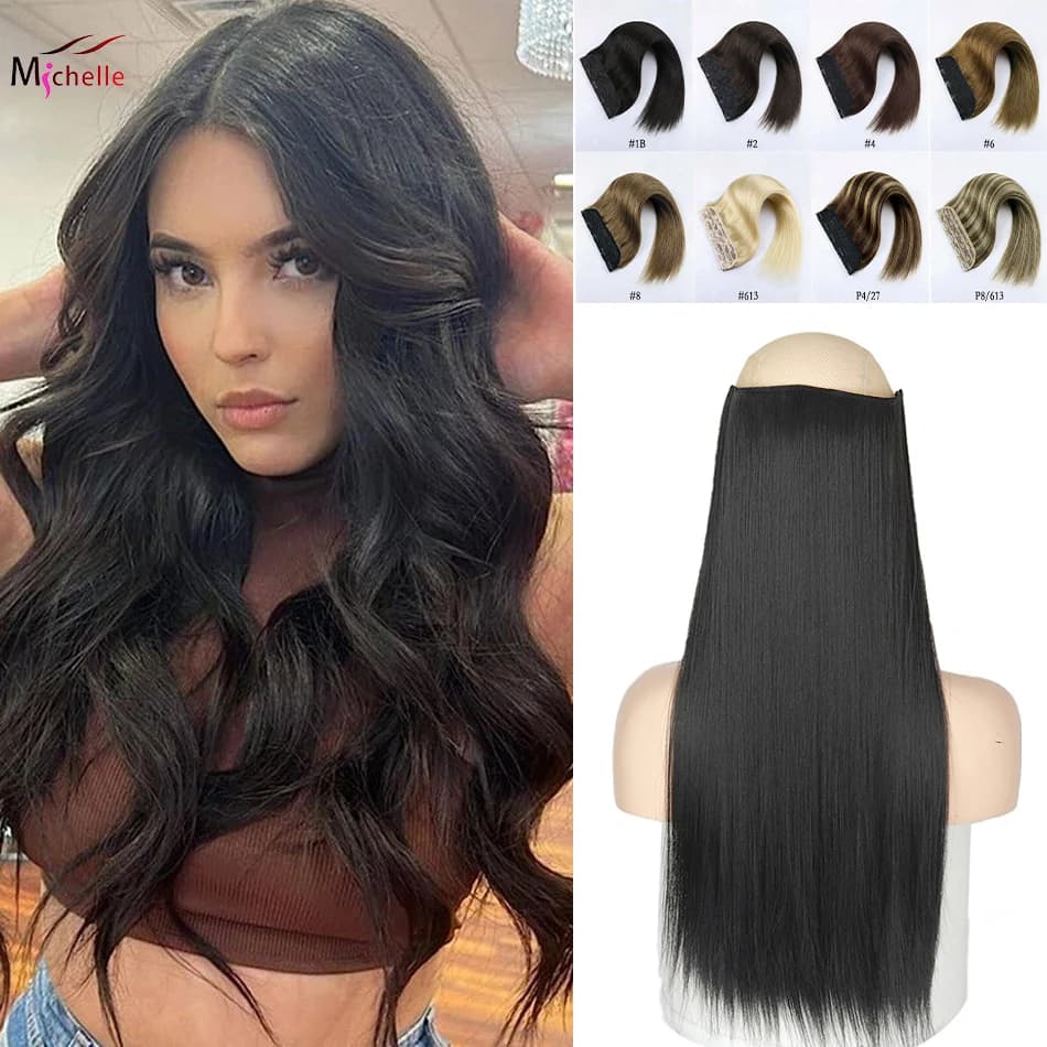 Extensioni per capelli a clip, lisce, in un unico pezzo con 5 clip, extension di capelli umani veri Remy, lunghe e lisce, 3/4 per tutta la testa.