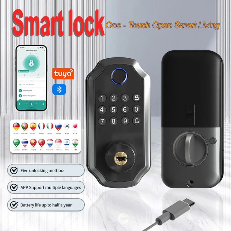 Smart Lock, serratura per impronte digitali per porta interna, serratura con password adatta per porte di camera da letto, magazzino e ufficio, sblocco Bluetooth