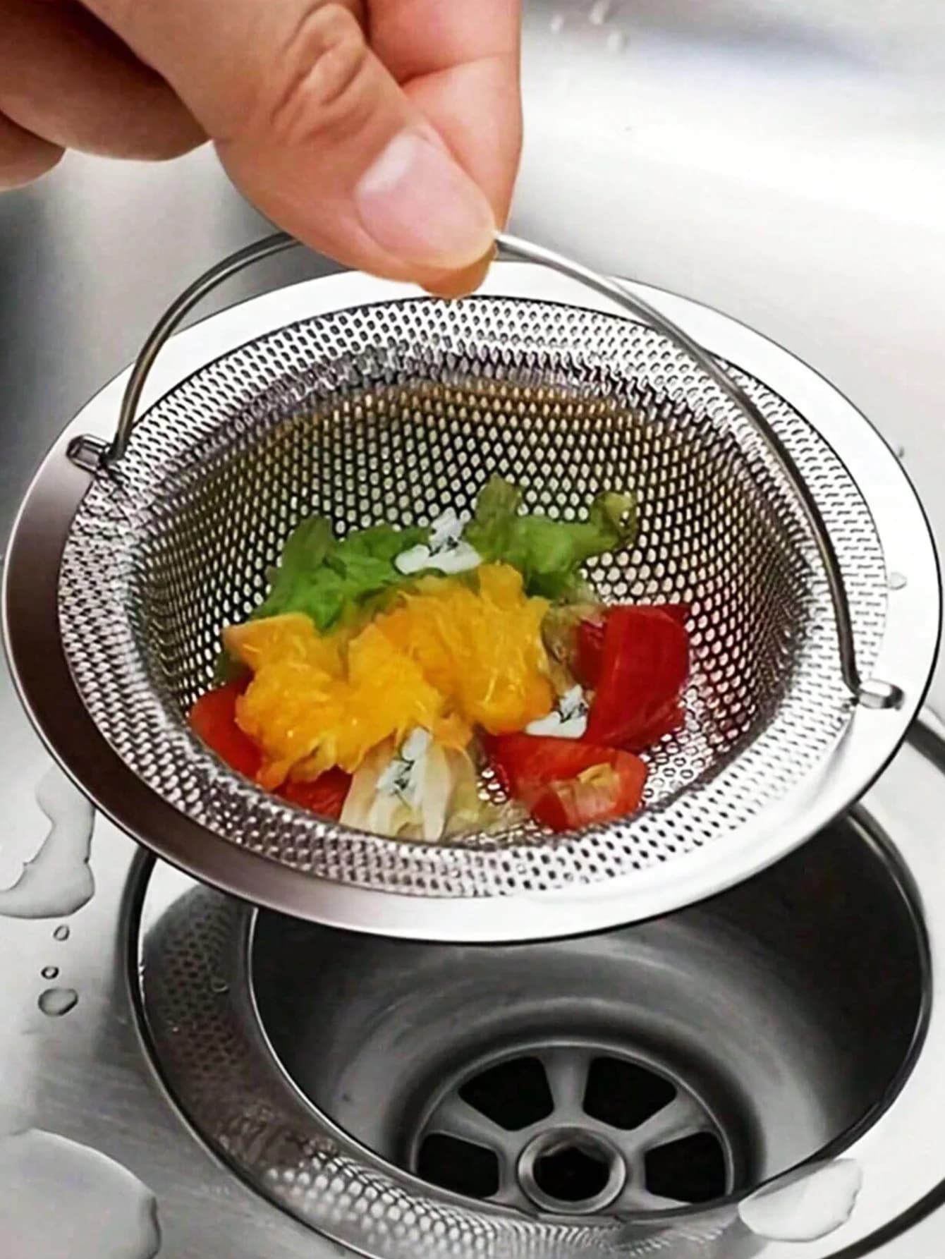 Cestello per lavello da cucina in acciaio inossidabile da 1 pezzo con impugnatura comoda, cestello per raccogliere i rifiuti alimentari con bordo largo 4,3 pollici, cestello universale per il filtro di scarico per uso quotidiano in cucina domestica