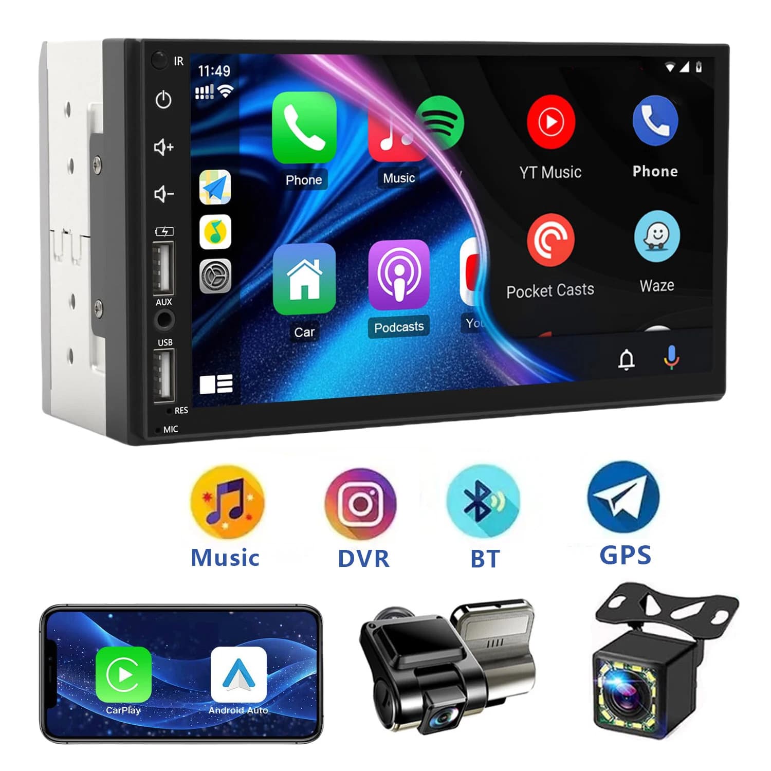 Leadfan Touchscreen 7 inch stereo radio for cars 2 Din CarPlay Android Auto Video player for cars with Dash Cam and backup camera BT FM 2USB