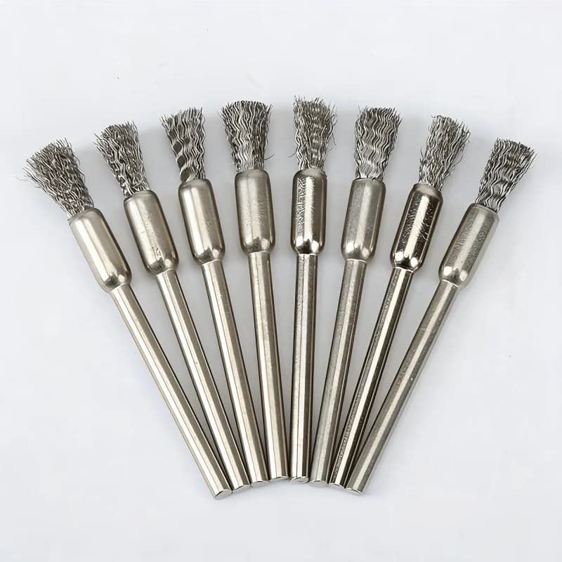 Set di spazzole metalliche da 3,17 mm con gambo da 8 pezzi, accessori per utensili rotanti per la pulizia, la rimozione della ruggine e la lucidatura