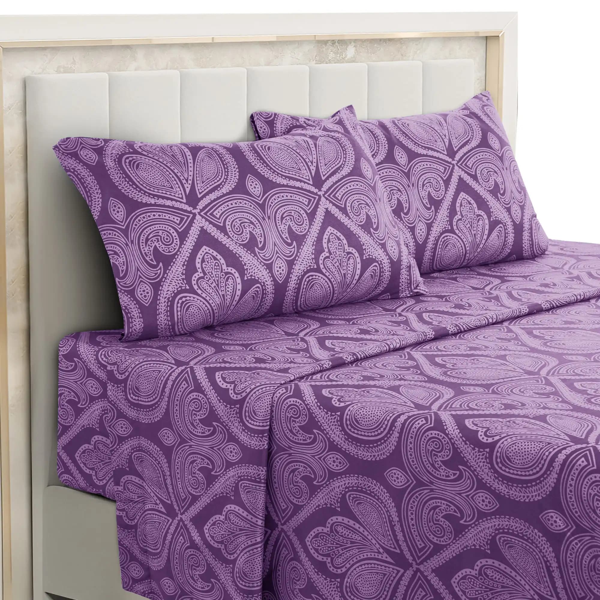 Lux Decor Set Paisley 4 pieces sheets – Brushed microfiber soft sheets with 16 inch deep pockets – Fold resistant bed linen