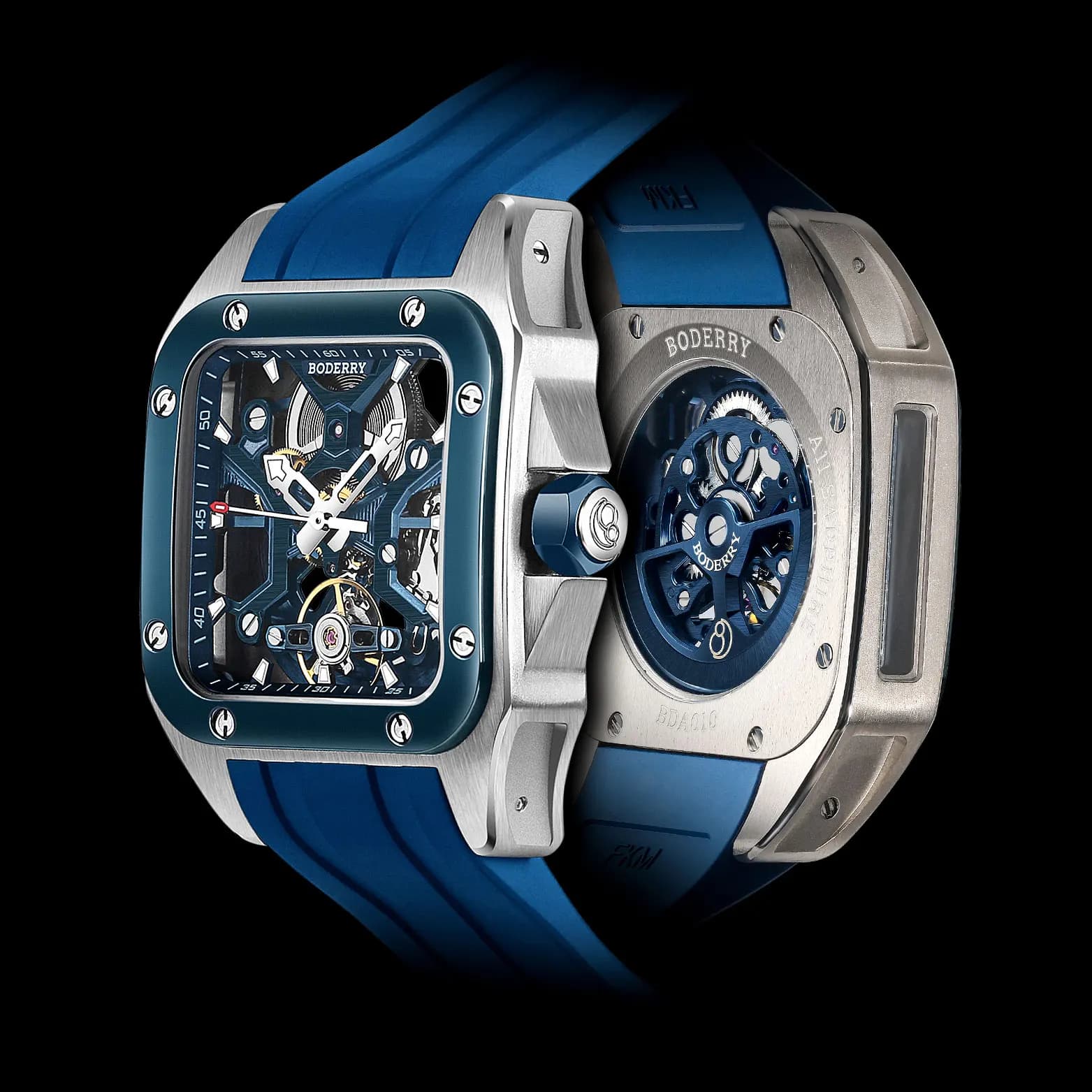 BODERRY Skeleton watches STORM titanium square automatic mechanical men's watch luxury mechanical watches 100M men's waterproof