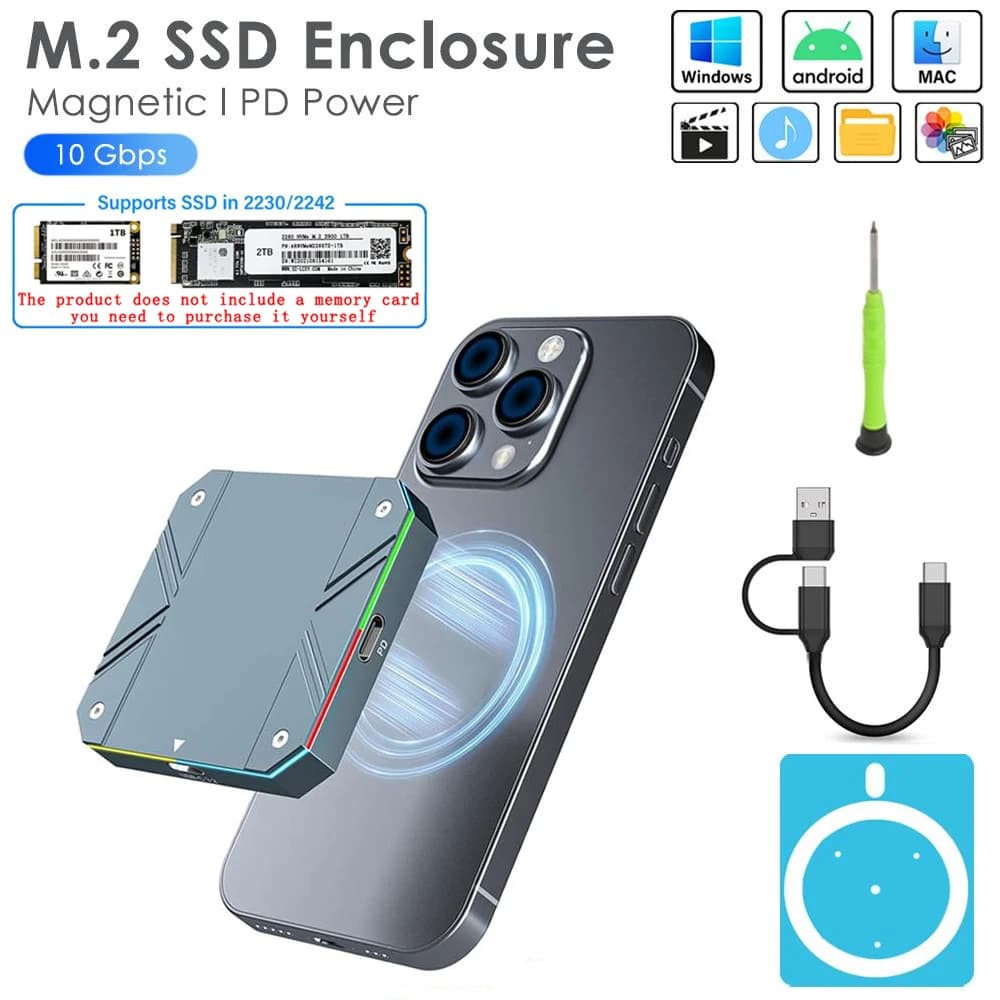 SSD Portatile Magnetico Y08 per Video ProRes 4K 60fps, Disco Rigido Esterno in Lega di Alluminio da 1TB, Super Archiviazione per iPhone/Android/PC