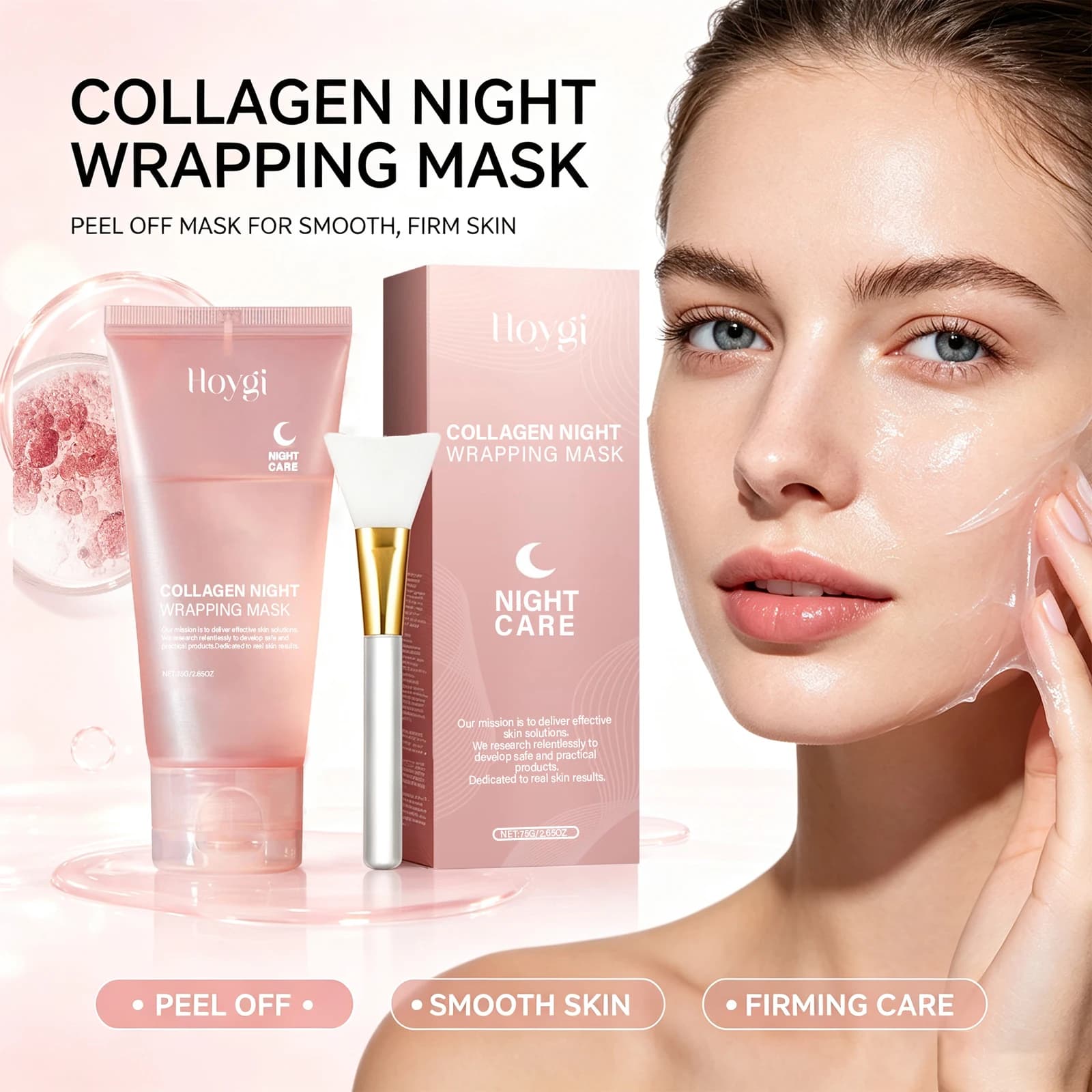 Collagen Night Wrapping Mask Hyaluronic Acid Deep Hydrating Moisturizing Skin Brightening Pore Cleansing Peel Off Face Mask With Spatula