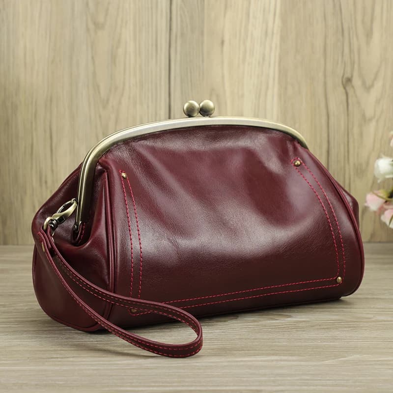 CONTACT'S Genuine Leather Women's Kiss Lock Clutch Wallet Luxury Large Capacity Handbag with Phone Pocket Long Purse for Ladies