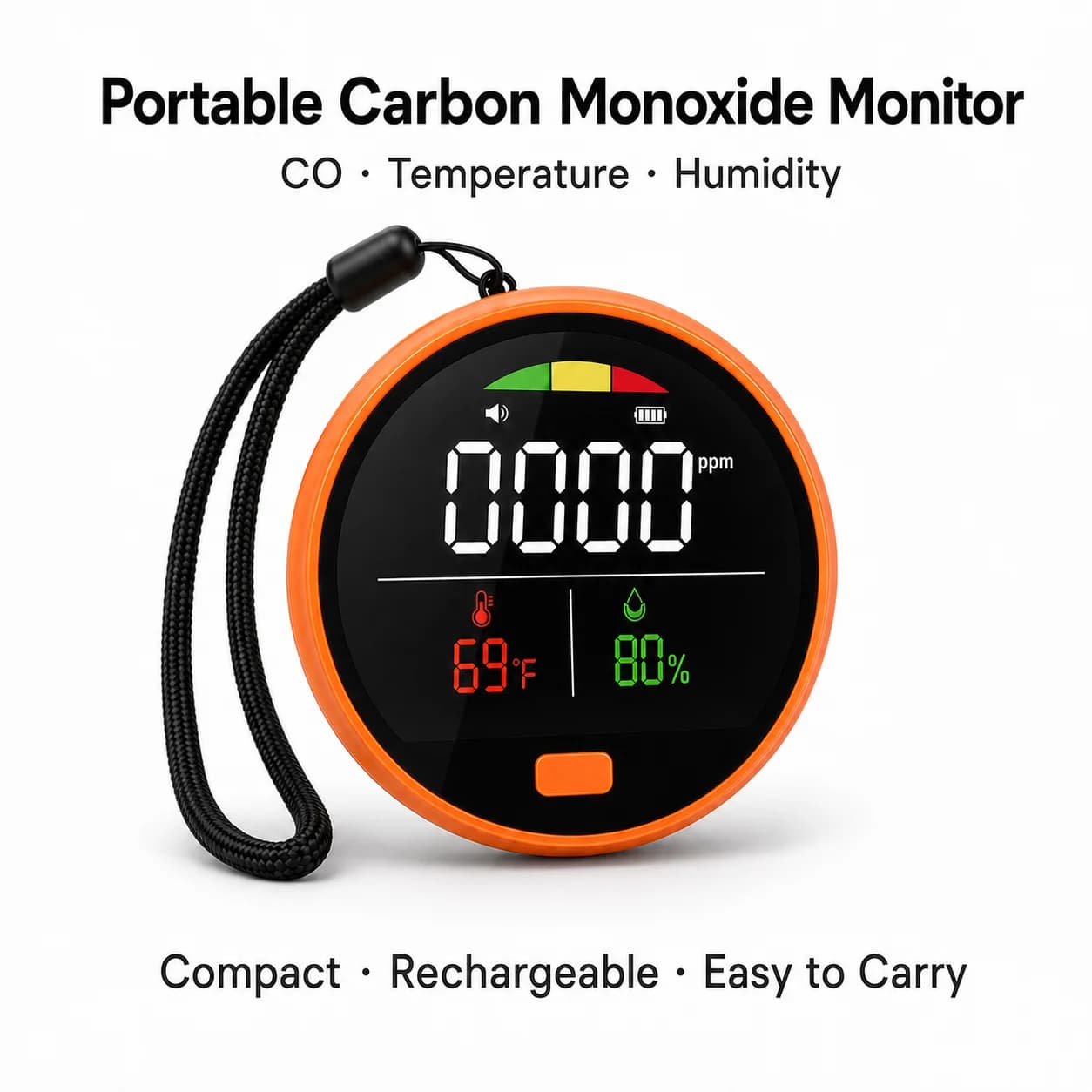 Carbon Monoxide Detector Portable CO Alarm CE Approved ABS Housing Electrochemical Sensor 3-in-1 CO/Temp/Humidity LCD for Home