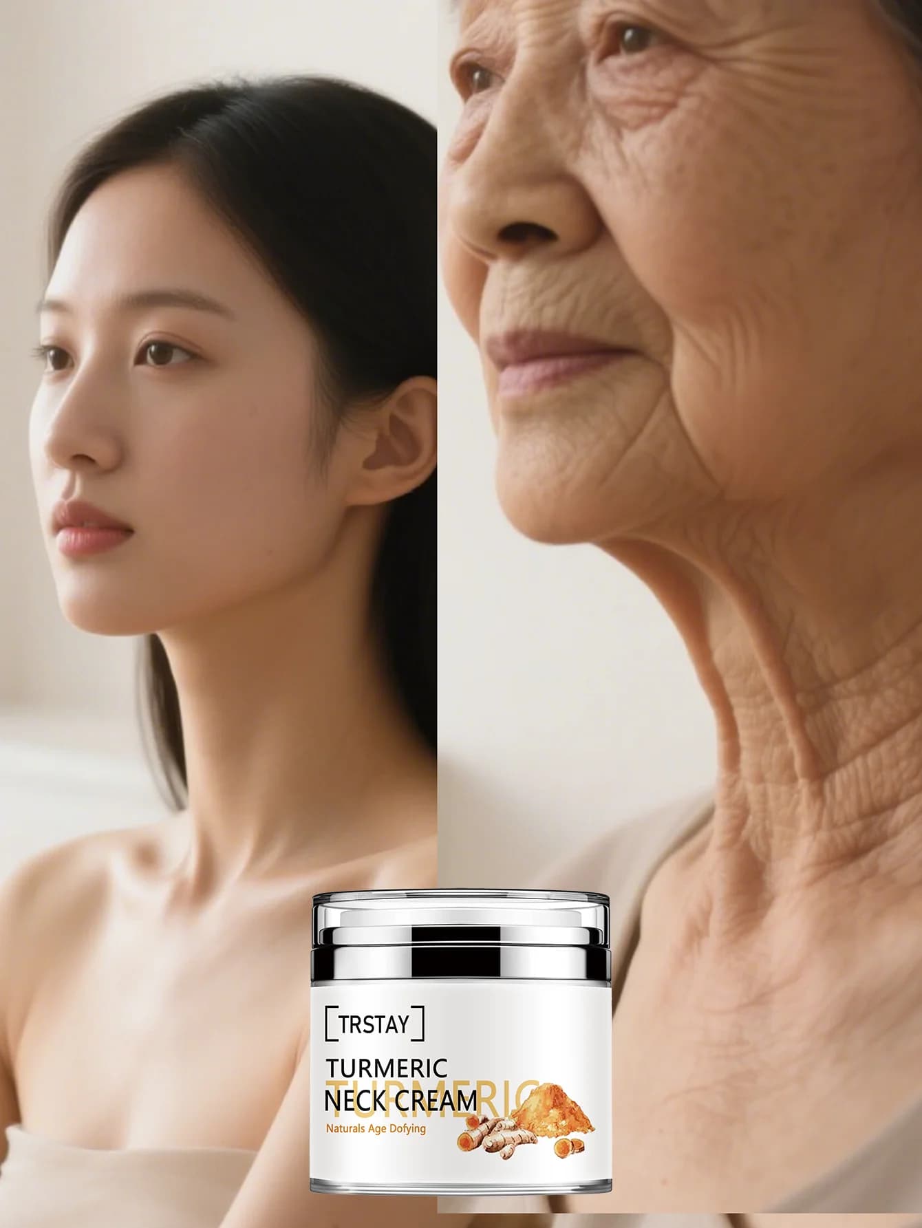 Moisturizing cream for neck care with natural extracts for an anti-wrinkle lifting and firming effect improves dry and rough skin