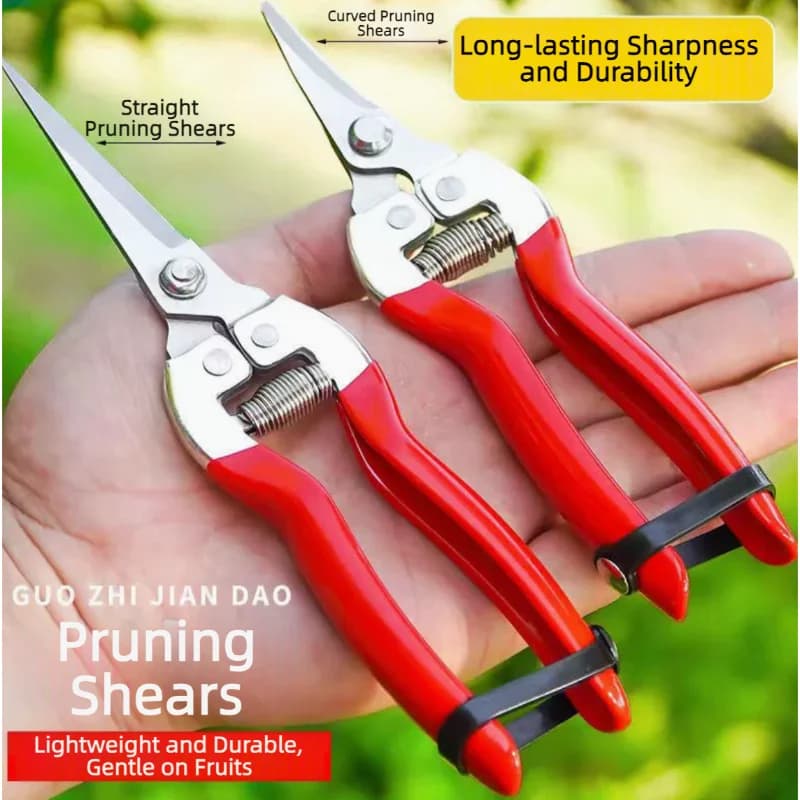 Pruning Shears Anti-slip Garden Scissors Micro-Tip Straight Curved Snips Plant Leaf Trimmer Fruit Harvest Hand Tool Set