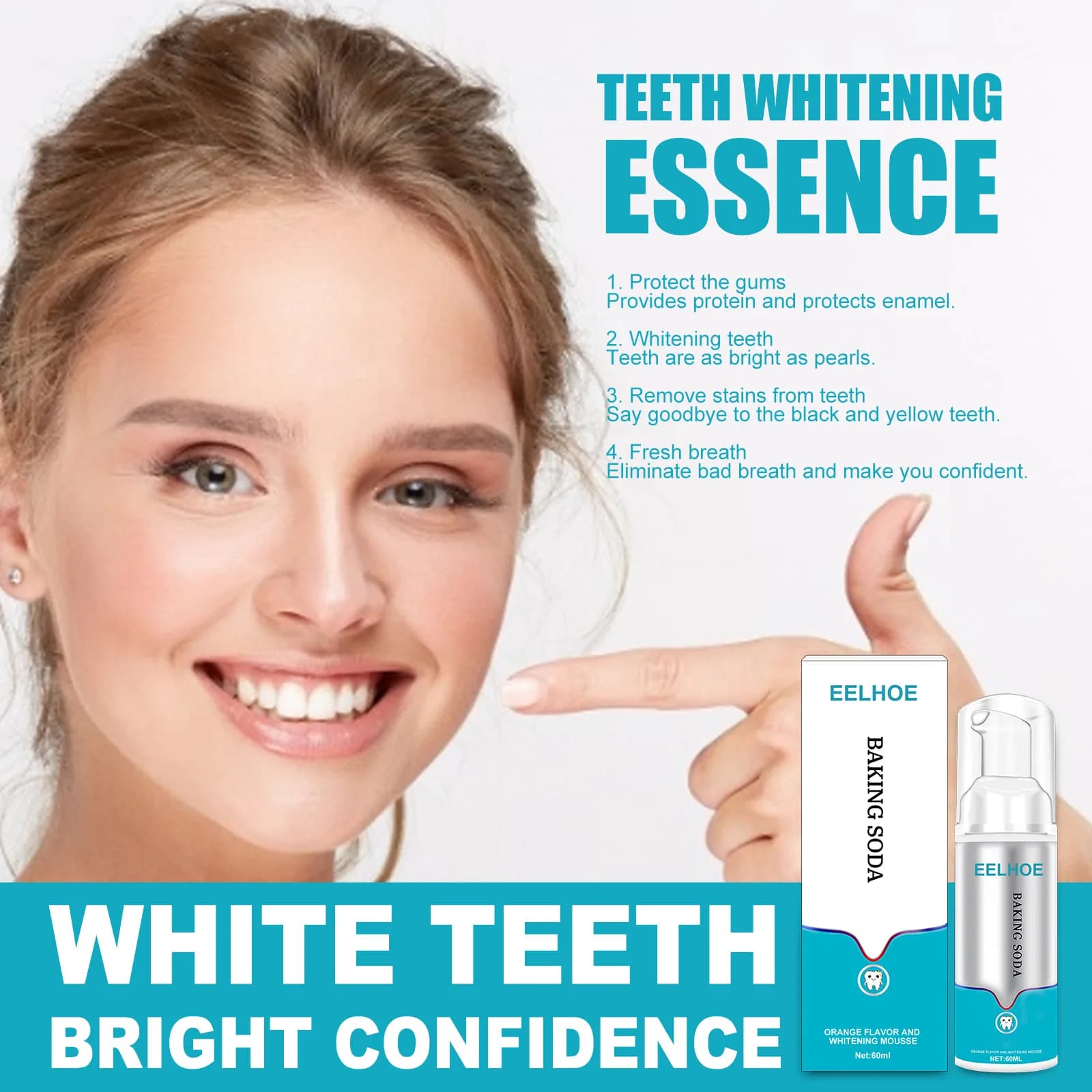 Eelhoe 60ml Cottura Soda Denti Pulizia Mousse Sbiancante Dentifricio Alito Fresco Sbiancamento Dei Denti Rimuovere Macchie di Placca Odore Orale
