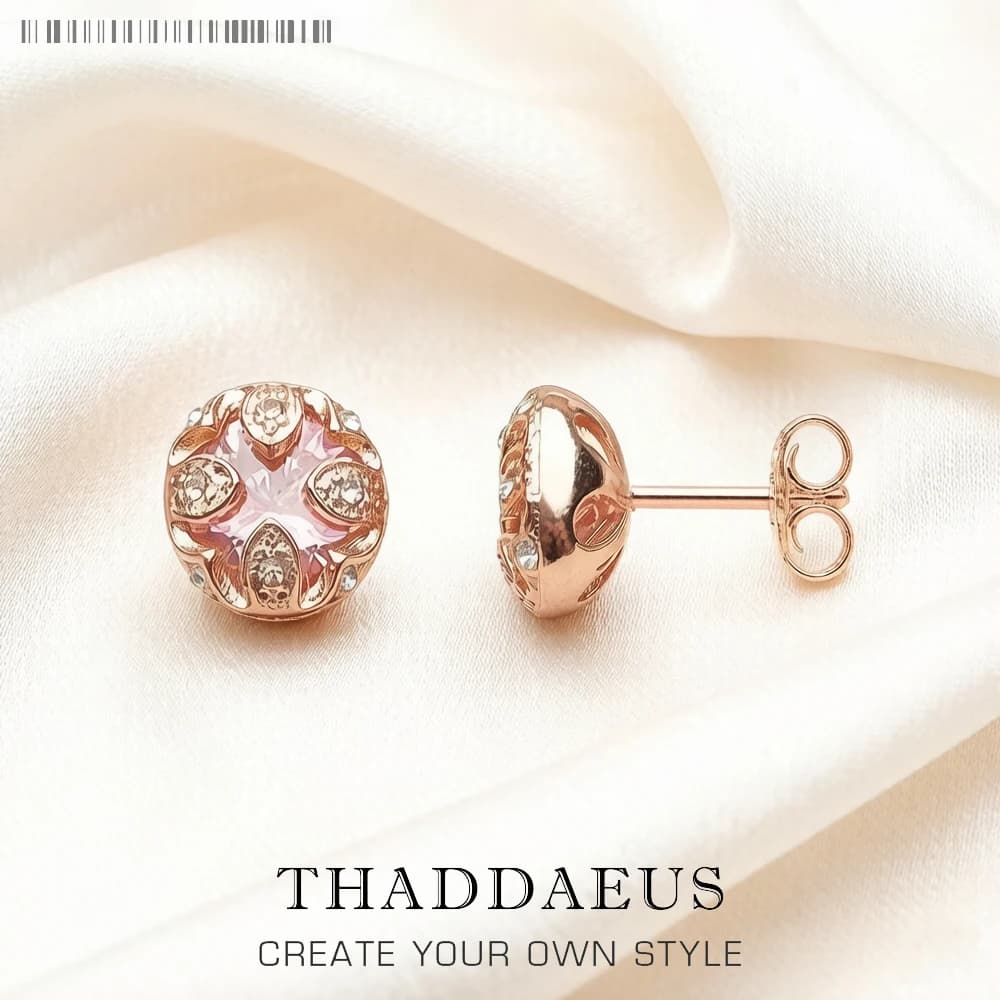 Orecchini a bottone con loto rosa Stile europeo Glam Fashion Jewerly per regalo da donna in argento sterling 925