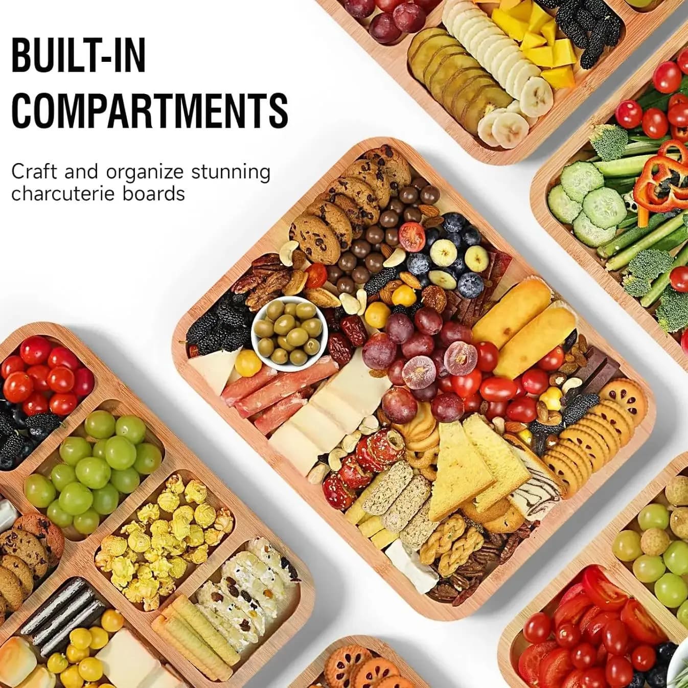Bamboo Cutting Board Portable Charcuterie Board Cheese Serving Platter with Clear Removable Lid for Party Gatherings Snacks