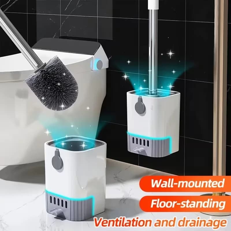 Wall-Mounted Toilet Brush Set with Long Handle - Flexible, No-Dead-Corner Design for Easy Bathroom Cleaning, Includes Stand - Essential Back to School Supplies