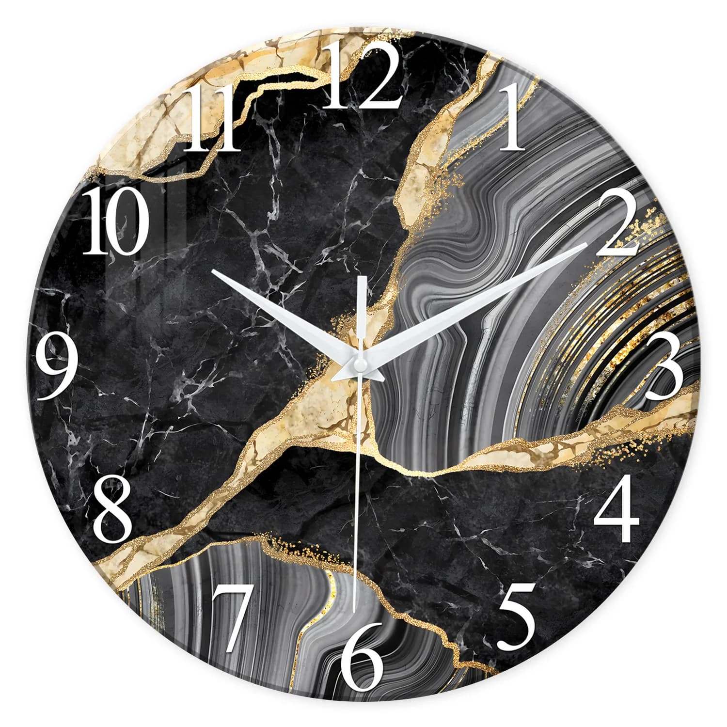 Orologio da parete moderno in vetro temperato da 12 pollici da 1 pezzo, orologio da parete con design a trama in marmo, orologio silenzioso per la casa, decorazione della casa