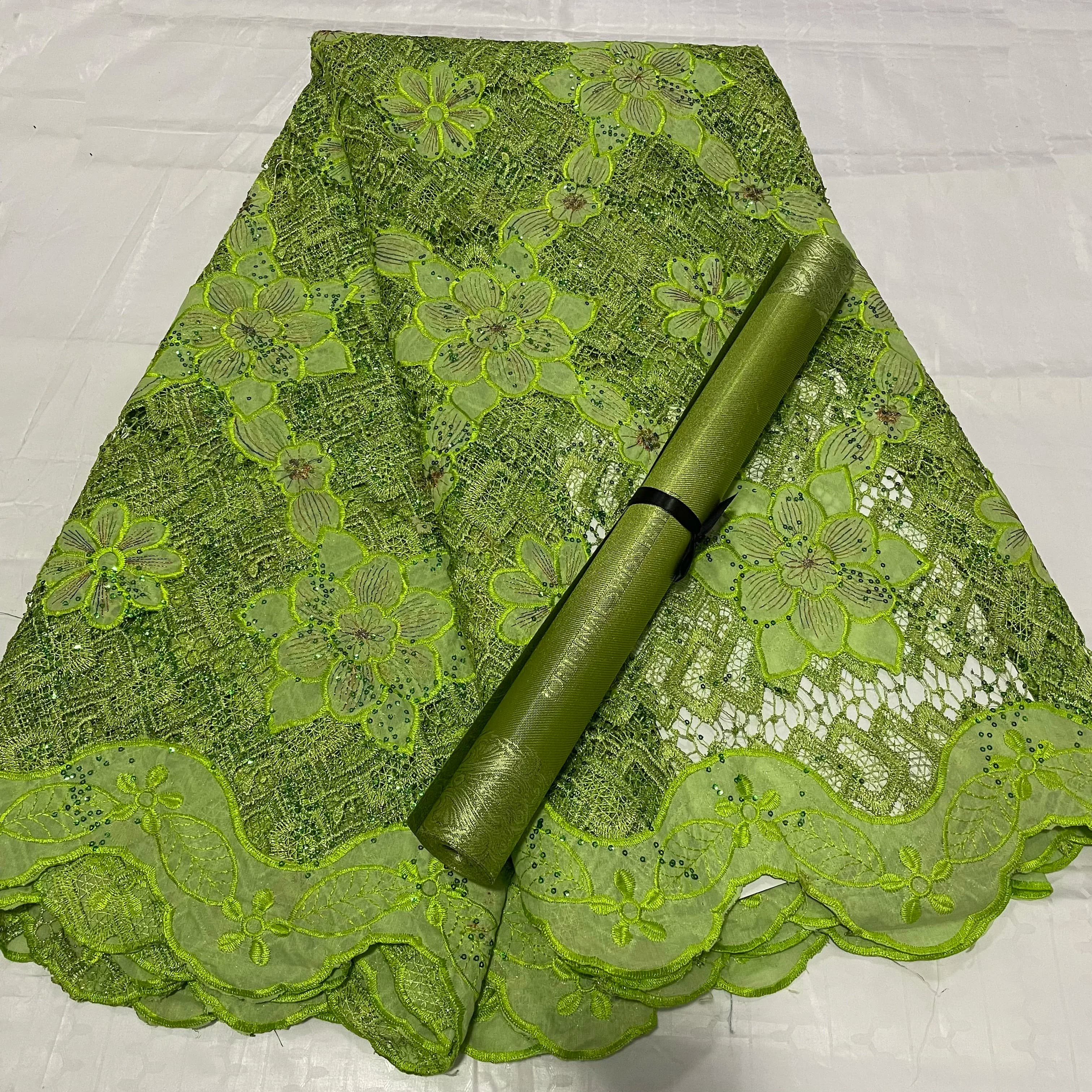 Luxury African Guipure Gold Line Lace 2025 French Voile Velvet Lace Embroidery Tulle Lace 5Yards Match Swiss 3D Sego Headtie