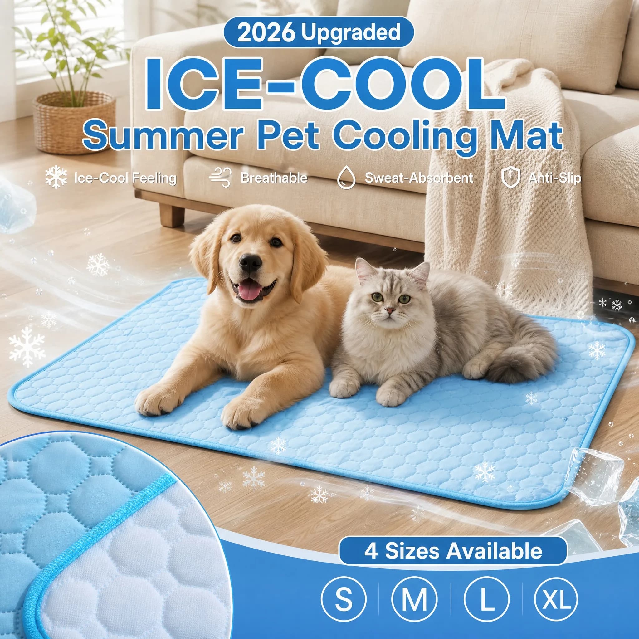 Summer Pet Cooling Pad Cool Breathable Sweat-Absorbent Cooling Pad Multiple Sizes Suitable for Small Medium and Large Pets