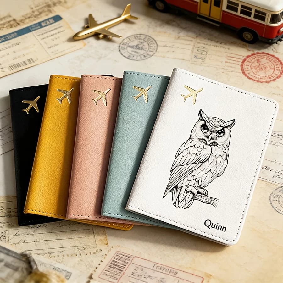 Custom Owl Pattern Printed Name Passport Holder Multi Card Slots Ultra Thin Wallet Gift Father Mother Valentine's Day Birthday